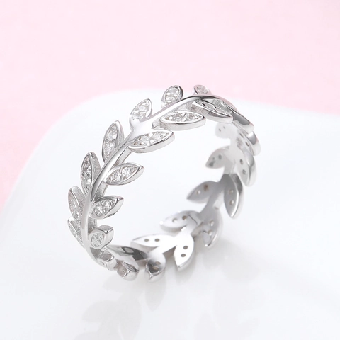 925 Sterling Zilver Laurierblad Strass Open Ring Elegante Olijftak Blad Verstelbare Ring Mode Sieraden Voor Dames