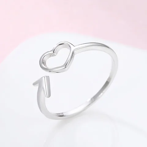Anillo Abierto de Plata de Ley 925 Simple con Corazón Hueco y Flecha para Mujer Anillo Ajustable Flecha de Cupido Joyería Regalo