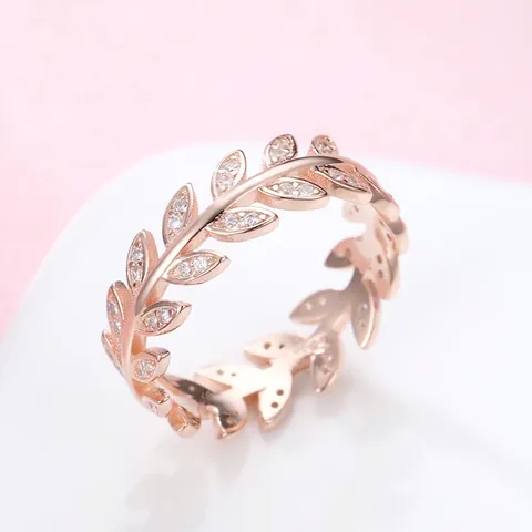 925 Sterling Zilver Laurierblad Strass Open Ring Elegante Olijftak Blad Verstelbare Ring Mode Sieraden Voor Dames