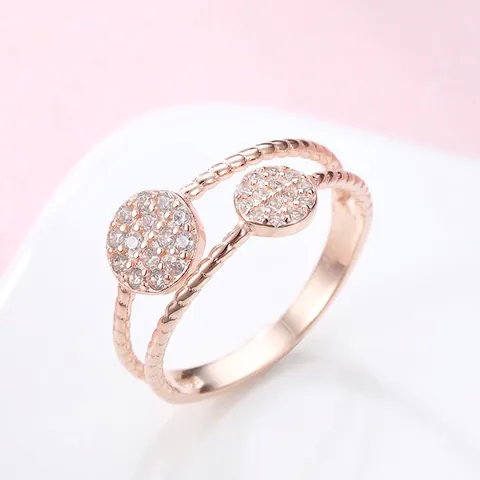 Elegant 925 Sterling Silver Double Layer Ring For Women Pave Rhinestone Geometric Circular Rope Textured Band Fashion Jewelry Gift