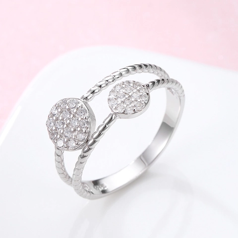 Elegant 925 Sterling Silver Double Layer Ring For Women Pave Rhinestone Geometric Circular Rope Textured Band Fashion Jewelry Gift