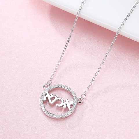 S925 Sterling Silver Hebrew Mama Mother Necklace Round Rhinestone Pendant Rose Gold White Gold Chain For Women Gift Jewelry