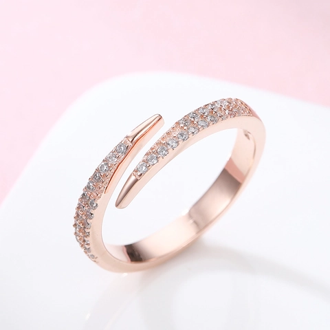 Anello Aperto Regolabile in Argento Sterling 925 per Donna Minimalista Incrocio con Strass Anello da Dito Gioielli Stile Coreano