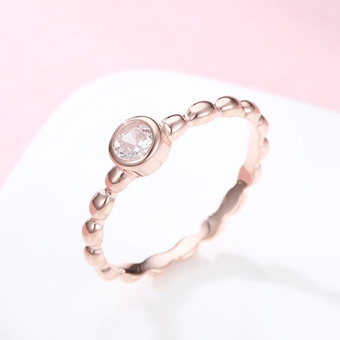 Anello in Argento Sterling 925 Fascia a Bolle di Perle Tonde Zircone Montatura a Castone Gioielli di Moda Per Donna