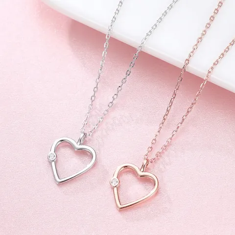 925 Sterlingsilber Hohl Herz Anhänger Halskette Für Damen Minimalistisch Elegant Schlüsselbeinkette Mit Strass Schmuck Geschenk