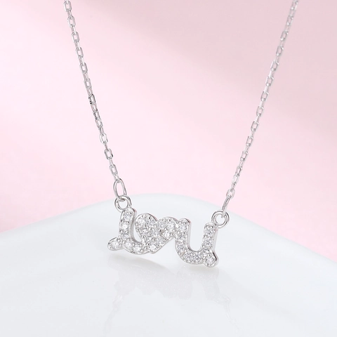Collar Con Colgante Corazón I Love U de Plata de Ley 925 Diamante de Imitación Joyería Delicada Para Mujer Regalo San Valentín
