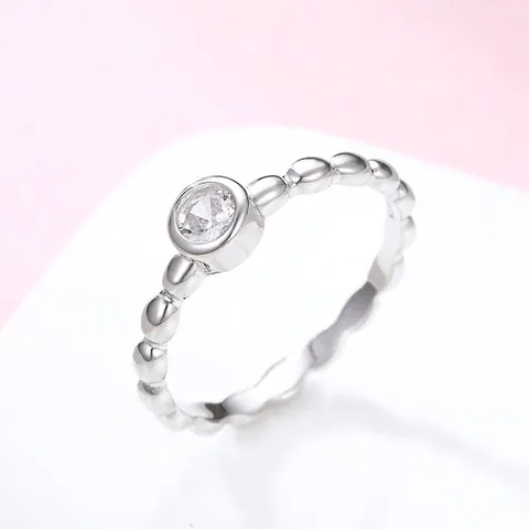 Anello in Argento Sterling 925 Fascia a Bolle di Perle Tonde Zircone Montatura a Castone Gioielli di Moda Per Donna