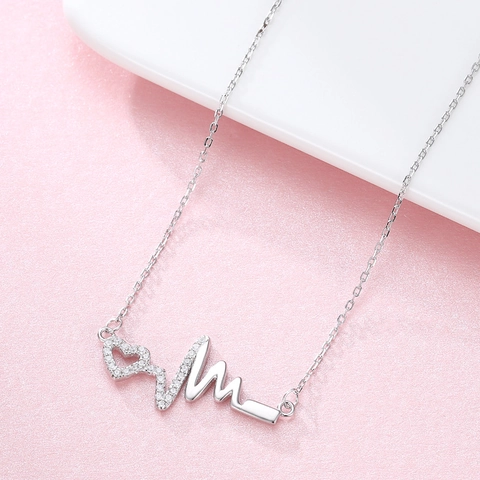 Collana con Pendente EKG Battito Cardiaco in Argento Sterling S925 per Donna Collana a Catena con Strass Minimalista Gioielli
