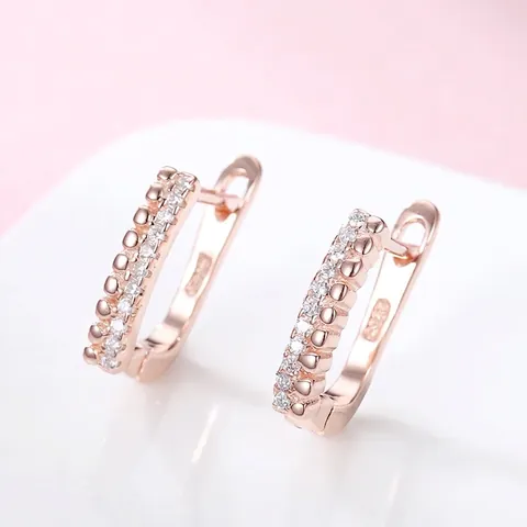 925 Sterling Silver U-Shaped Hoop Earrings For Women Inlaid Zirconia Electroplated Minimalist Fashion Daily Jewelry Gift