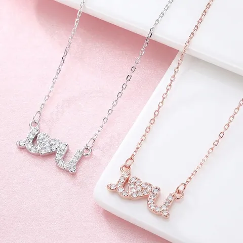 Collar Con Colgante Corazón I Love U de Plata de Ley 925 Diamante de Imitación Joyería Delicada Para Mujer Regalo San Valentín