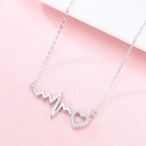 Collar de Pendiente Corazón ECG Latido en Plata de Ley 925 Mujer Cadena de Strass Joyería Minimalista Regalo de Valentín