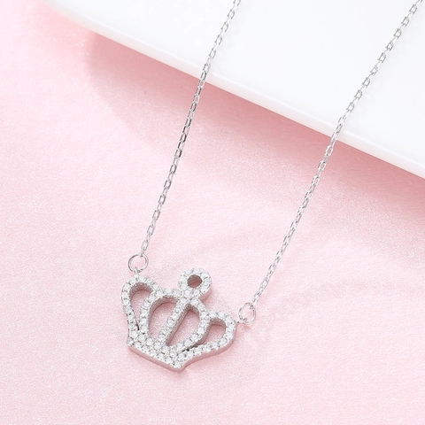 Collar Con Colgante de Corona de Plata de Ley 925 Para Mujer Chapado en Platino Cadena de Clavícula Simple Con Strass Joyería