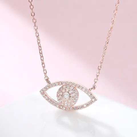 Collana Con Pendente Malocchio in Argento Sterling S925 Zirconia Lucida Micro Pave Catena a Croce Geometrica Gioielli Donna