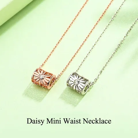 S925 Sterling Silver Daisy Pendant Necklace Women Minimalist Cylinder Hollow Rhinestone Clavicle Chain Jewelry Gift