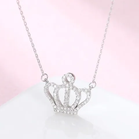 Collar Con Colgante de Corona de Plata de Ley 925 Para Mujer Chapado en Platino Cadena de Clavícula Simple Con Strass Joyería