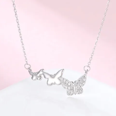 Collar de Colgante de Mariposa de Plata de Ley 925 Minimalista Circonia Incrustada Cadena de Clavícula Joyería Mujer Regalo