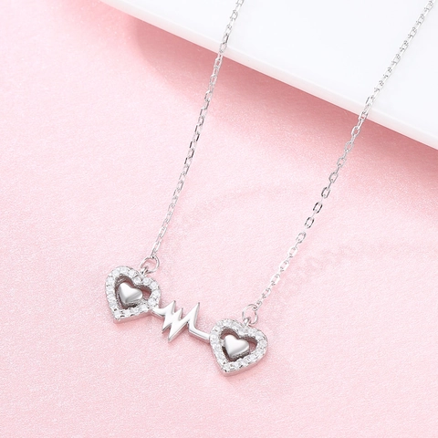 925 Argento Sterling Cuore Battito Cardiaco Pendente Collana per Donna Romantico Tono Argento Strass Intarsiato Gioielli Quotidiani