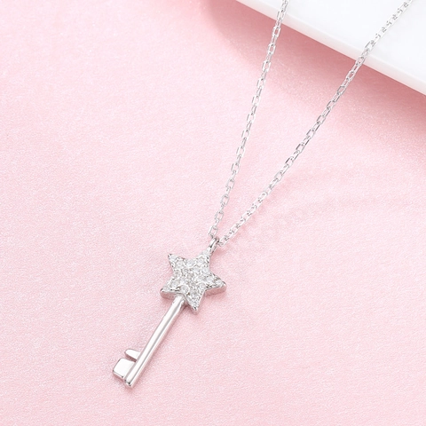 Collar con Colgante de Llave de Estrella de Plata de Ley S925 para Mujer Exquisita Cadena de Clavícula con Strass Regalo