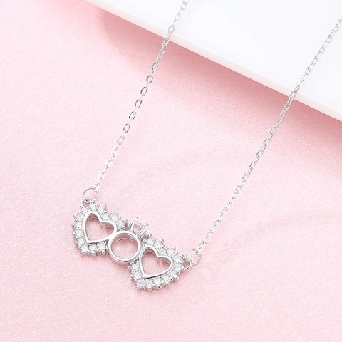 Élégant Collier Pendentif Double Coeur en Argent Sterling 925 Pour Femme Chaîne de Clavicule en Strass Plaqué Platine Bijoux