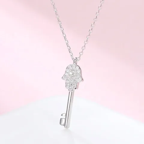 925 Sterlingsilber Hamsa Hand Schlüsselanhänger Halskette Für Damen Minimalistisch Strass Schlüsselbeinkette Schmuck Geschenk
