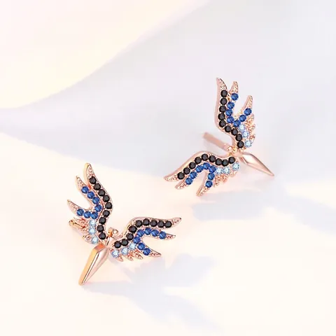 925 Sterling Silver Angel Wing Stud Earrings For Women Rhinestone Inlaid Gradient Color Wings Ear Jewelry Gift For Party Daily