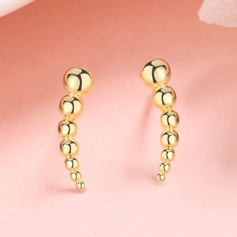 925 Sterling Silver Gold Plated Minimalist Curved Gradient Round Bead Stud Earrings For Women Fashion Jewelry Earrings