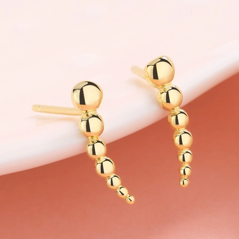 925 Sterling Silver Gold Plated Minimalist Curved Gradient Round Bead Stud Earrings For Women Fashion Jewelry Earrings