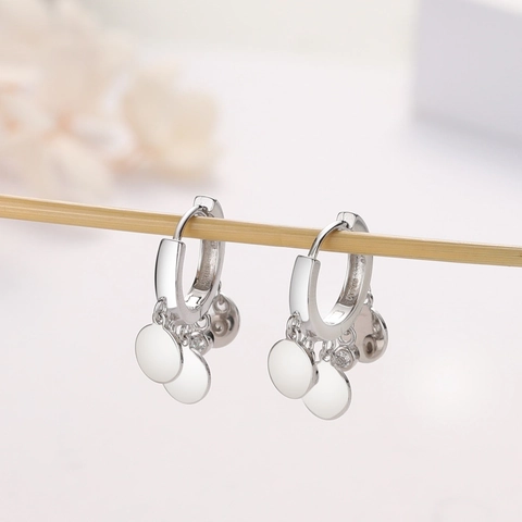 S925 Sterling Silver Geometric Multi Layer Round Disk Dangle Earrings For Women Minimalism Rhinestone Inlaid Hoop Jewelry