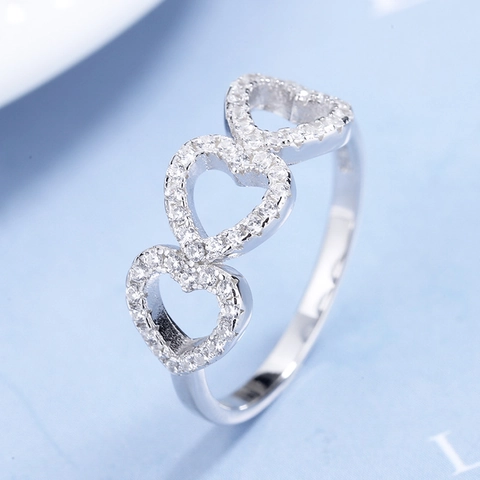 Anillo de Corazón Enlazado de Plata de Ley S925 para Mujer Vintage Minimalista Incrustado de Strass Chapado en Platino Joyería