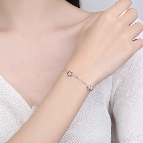 Bracciale a Stella in Argento Sterling 925 con Strass per Donna Dolce Stella a Cinque Punte Maglia Regolabile Minimalista