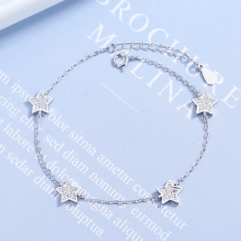 Bracciale a Stella in Argento Sterling 925 con Strass per Donna Dolce Stella a Cinque Punte Maglia Regolabile Minimalista