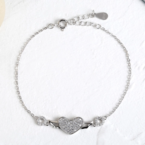 925 Sterling Silver Heart Wing Bracelet For Women Pave Rhinestone Sparkling Adjustable Chain Fashion Jewelry Elegant Gift
