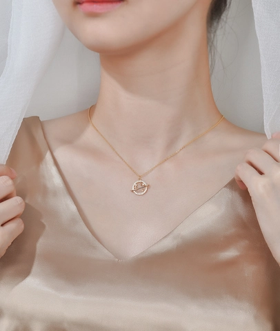925 Sterlingsilber Erde Planet Anhänger Halskette Strass Eingelegt O-Kette Minimalistischer Modeschmuck Geschenk Für Damen