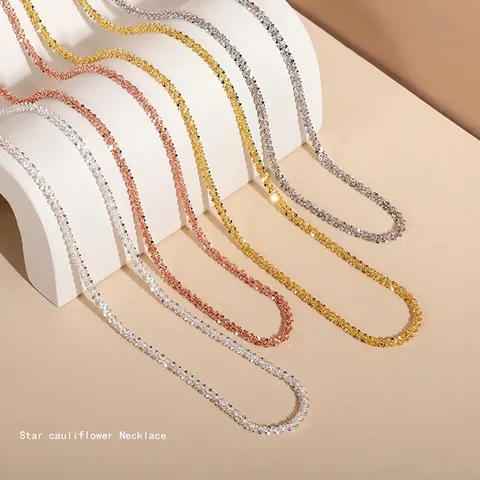 Collar de Cadena de Gipsófila de Plata de Ley S925 Mujer Minimalista Viaje Galvanizado Oro Plata Joyería Regalo