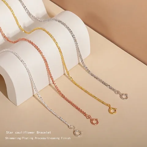 Bracciale a Cavolfiore Cielo Stellato in Argento Sterling 925 per Donna Gioielli con Catena Regolabile Scintillante di Lusso