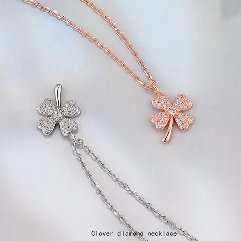 Collana Con Pendente a Trifoglio in Argento Sterling S925 per Donna Elegante Collana a Catena Geometrica Con Strass