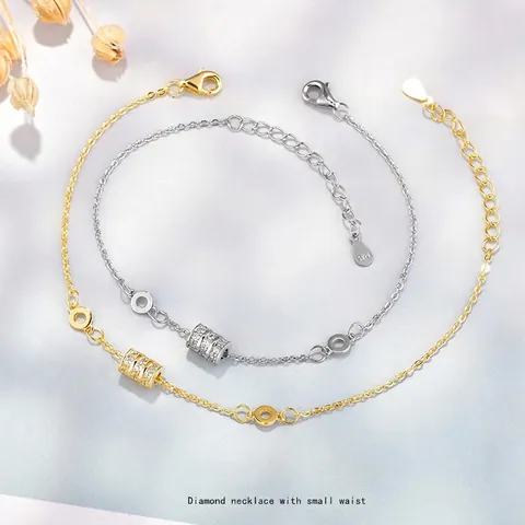 Pulsera de Plata de Ley 925 Cintura de Avispa para Mujer Diseño de Nicho Dije Cilíndrico Geométrico Diamante de Imitación Incrustado Joyería Ajustable