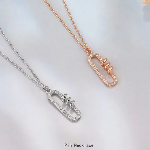 925 Sterling Zilveren Büroklammer Hanger Halsketting Strass Mode Sleutelbeen Ketting Voor Vrouwen Meisjes Sieraden Cadeau Accessoire
