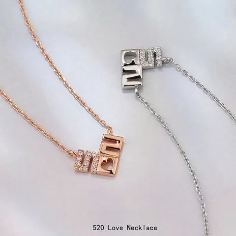 925 Sterling Silver Heart 520 Necklace For Women Minimalist Rhinestone Inlaid Clavicle Chain Anniversary Birthday Gift Jewelry