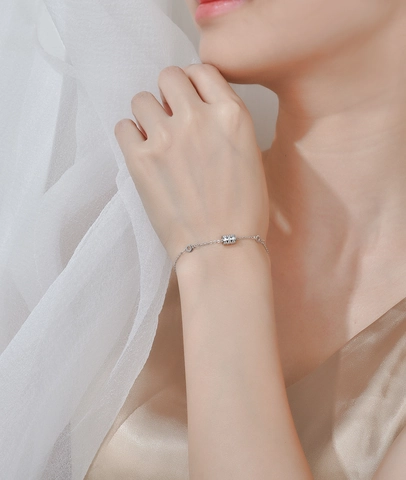Pulsera de Plata de Ley 925 Cintura de Avispa para Mujer Diseño de Nicho Dije Cilíndrico Geométrico Diamante de Imitación Incrustado Joyería Ajustable