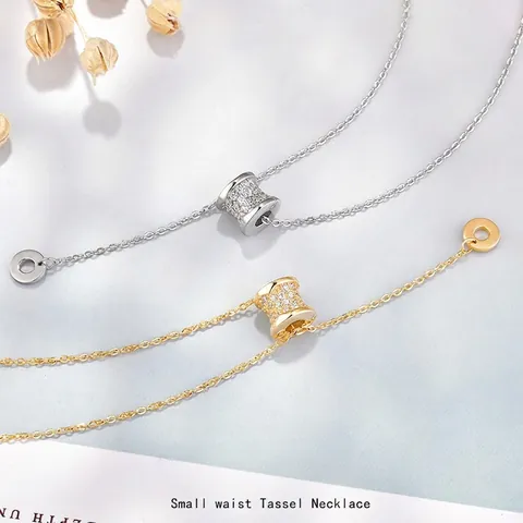 Collar de Plata de Ley S925 para Mujer Colgante Cilindro con Diamantes de Imitación y Borla Joyería Minimalista