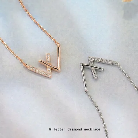 Elegante Collana con Ciondolo Lettera W in Argento Sterling S925 per Donna Intarsio di Strass Gioielli Minimalisti Regalo