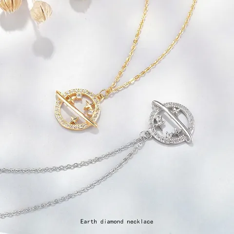 925 Sterlingsilber Erde Planet Anhänger Halskette Strass Eingelegt O-Kette Minimalistischer Modeschmuck Geschenk Für Damen