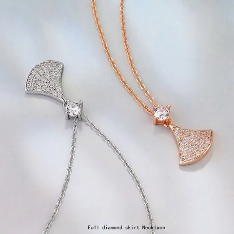 925 Sterling Silver Rhinestone Fan Shaped Pendant Necklace Elegant Small Skirt Clavicle Chain Jewelry For Women Gift
