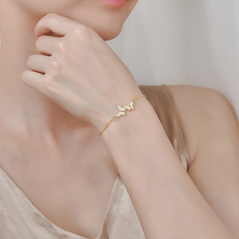 Pulsera de Mariposa de Plata de Ley 925 para Mujer Delicada Doble Mariposa Rhinestone Cadena de Eslabones Ajustable Joyería Regalo