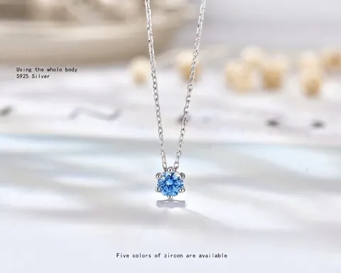 Collar de Plata de Ley 925 con Colgante de Circonia de Seis Garras para Mujer Joyería Minimalista con Circonia de Colores Brillantes