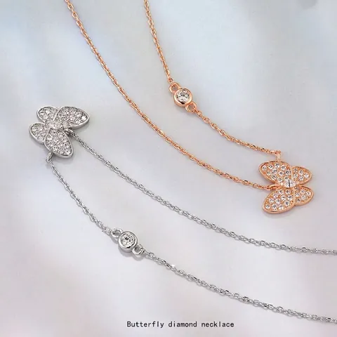 Elegante Collana Con Ciondolo a Farfalla in Argento Sterling 925 per Donna Con Strass Intarsiato Minimalista Stile Coreano Gioielli