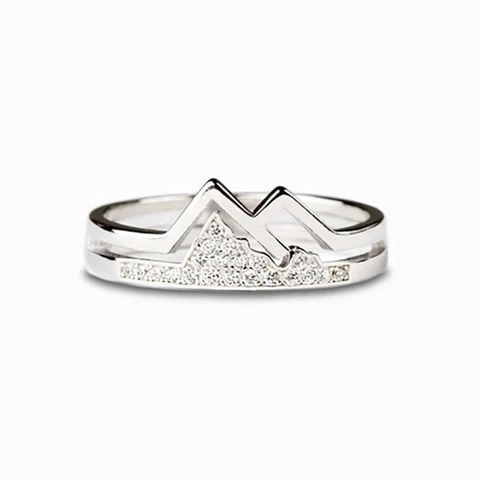 Bague Montagne en Argent Sterling S925 pour Femme Ajustable Minimaliste Style Nature avec Strass Bijoux Cadeau