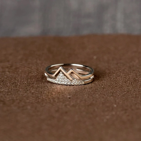 Bague Montagne en Argent Sterling S925 pour Femme Ajustable Minimaliste Style Nature avec Strass Bijoux Cadeau