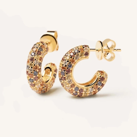 925 Sterlingsilber Regenbogen Strass Ohrstecker Gold Vergoldet C-Form Geometrisch Pave Bunt Damen Mode Schmuck